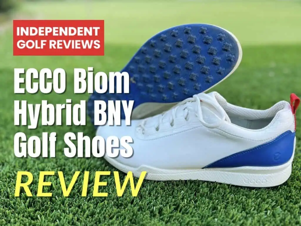 ECCO Golf Biom Hybrid 5 ホワイト/ブルー Men's ECCO® Golf Biom Hybrid Leather Waterproof Golf Shoe | White
