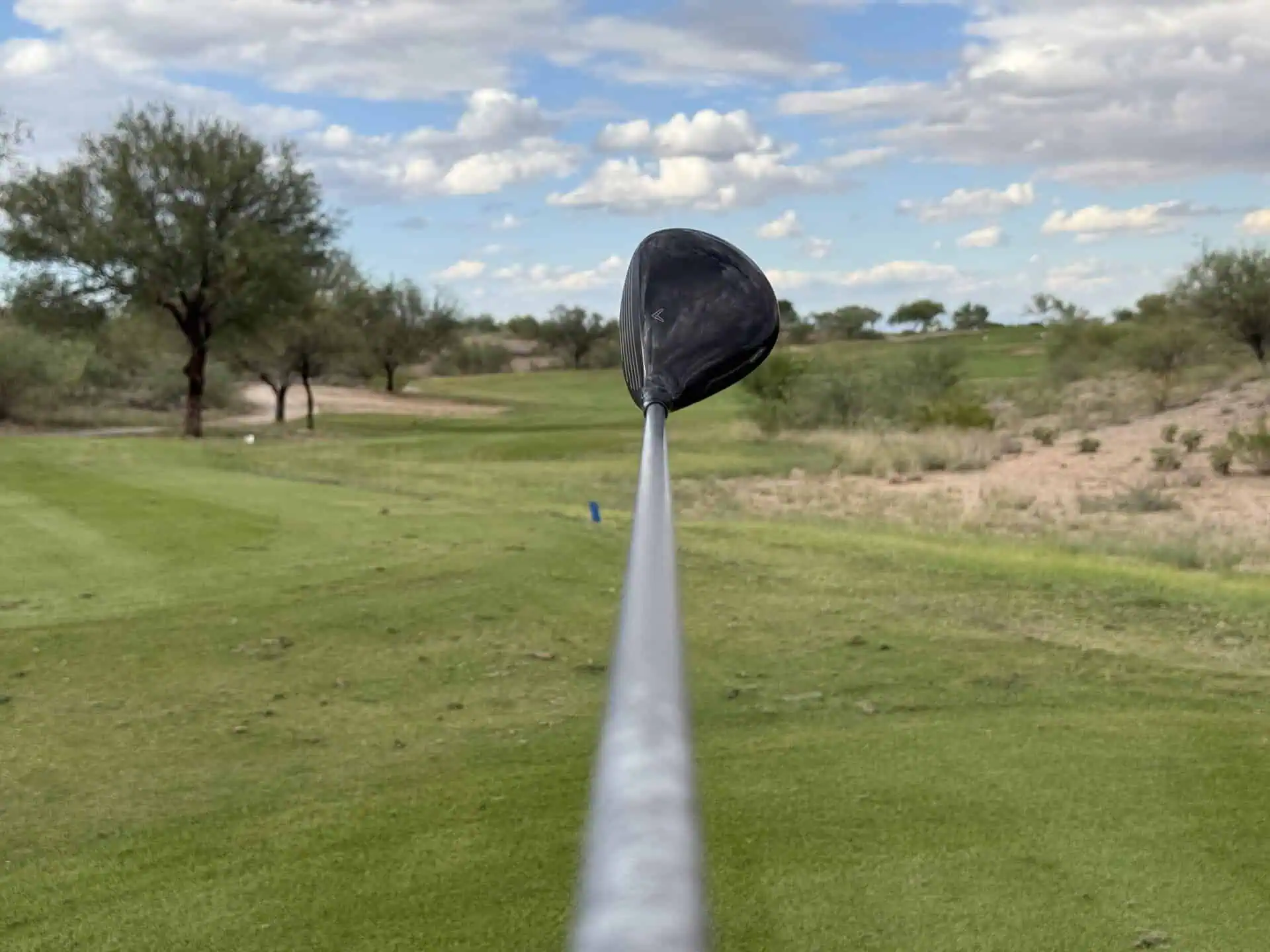 Looking down the shaft at the Mini Spinner head on a desert golf course