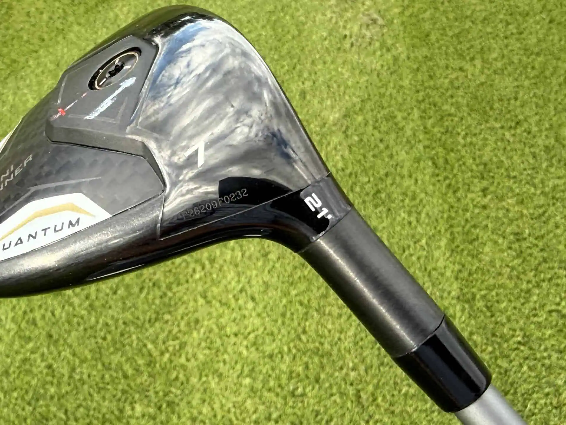 Heel and hosel of the Mini Spinner 7-wood, marked 21 degrees